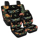 Tomeusey Dragonfly Moon Floral Car Seat Cover Full Set for Women Men, Dustproof Front Seat Cushion + Rear Backrest Cover + Rear Bottom Bench Cover Universal Fit for Trucks Sedan SUV Car Accessories