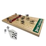 FINENI Original Horse Racing Board Game with Luxurious Durable Metal Horses, 22” Full Size Board,11 Pieces, 2 Colors (5 Black, 6 Silver), Real Pine Wood Horseracing Game Board, Dice&Cards