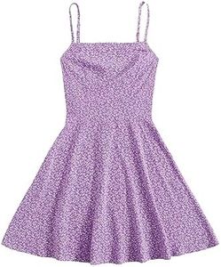 Floerns Women's Ditsy Floral High Waist Cami Short A Line Dress Lilac Purple XL