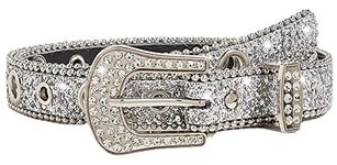 KorhLeoh Rhinestone Belts for Women, Western Cowgirl Cowboy Bling Skinny Leather Belt for Jeans Dresses Pants