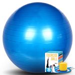 SK Depot™ Exercise Ball 48-55cm (M) Extra Thick Yoga Ball Chair, Slow Deflate Fitness Ball Stability Ball for Improved Posture, Balance, Yoga, Pilates, Core, Fitness Exercise Training Balance Yoga Class Core Office & Home & Gym Ball (Blue)