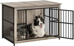 Feandrea Dog Crate Furniture, 38.6" Side End Table, Modern Kennel for Dogs Indoor up to 70 lb, Heavy-Duty Dog Cage with Enclosed Base, Double-Door Dog House, Heather Greige UPFC023G01