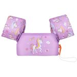 MoKo Swim Arm Band for Kids, Children Swim Vest Cute Cartoon Swimming Wings Pool Floats Sleeve Toddlers Water Device Beach Sports Learning Swim Training Equipment, Purple & Unicorn