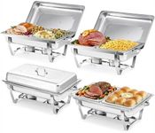 WILPREP Chafing Dish Buffet Set, 4 Pack 8 qt Chafers for Catering with 8 Half Size Food Pans Fuel Holders 4 Lids Foldable Frames, Stainless Steel Food Warmers for Parties Buffets Banquets Dinners