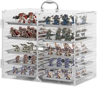 Famard Clear Acrylic Miniature Storage Case, Extra Large Miniatures Carrying Case with 10 Magnetic Metal Trays, Miniature Display Case with Protective Door Compatible with Warhammer 40k