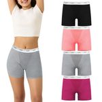 Teenage Girl's Long Boyshort Underwear Stretchable Cotton Briefs Boy Leg Big Girl's Panties Combo Pack (Size 13-14 Years Pack of 4) (Prints & Colours May Vary) Multicolour