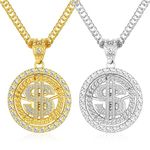 HAIAISO Gold Silver Money Dollar Sign Chain Necklace For Men 2 Pieces Rotatable Rapper Hip Hop Fake Chain 18k Gold Plated Halloween Old School Big Chunky Turnover Punk Style Necklace