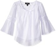 Amy Byer Big Girls' Top with Lace Inset Bell Sleeves, White, Large