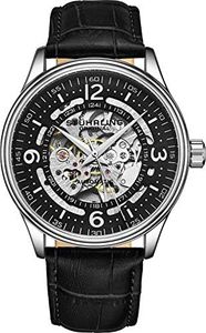 Stuhrling Original Men's Automatic Skeleton Dress Watch Genuine Leather Band with self Winding Mechanical Movement, Black, Mechanical,Automatic Watch