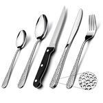 30 Piece Cutlery Sets with Steak Knives, Homikit Stainless Steel Hammered Cutlery Flatware Set Service for 6, Elegant Dinnerware Set Include Forks Knives Spoons, Mirror Finished & Dishwasher Safe