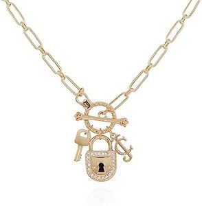 Juicy Couture Silvertone Thick Chain Heart Charm Toggle Necklace For Women, One Size, Metal, glass stone