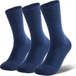 Forcool Diabetic Socks Mens Womens Non Binding Loose Top Seamless Toe Non Blister Merino Wool Quarter Circulation Crew Mid Calf Diabetes Dress Socks, Large 3 Pairs Navy Blue