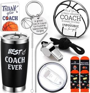 Nitial 6 Pcs Coach Gifts Include 1 Best Coach Ever Tumbler 20 oz 1 Whistle with Lanyard 1 Acrylic Decorative Sign 1 Pair Socks 1 Keychain 1 Card for Coach Gift Ideas Appreciation Gift(Basketball)