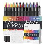 int!rend Brush Pen Set with 51 parts - 24 watercolor pencils, 2 water pencils, 20 sheets, 5 stencils - brush pens for calligraphy & handlettering