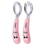 Hopop Stainless Steel Baby Feeding Spoon and Fork Set | Baby Cutlery Set | Spoon & Fork Set with Travel Case for Kids | Self Feeding Spoon & Fork Set | BPA Free | Pink