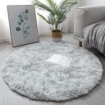 Round Rugs for Bedrooms Fluffy Living Room Circle Area Rug Soft Shaggy Carpet for Kids Room Floor Mat (Grey white, 80cm)