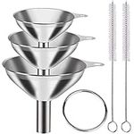 Stainless Steel Funnels Set Kitchen Funnel Food Grade Funnels Wide Mouth Canning Funnels Multi-use Funnels for Transferring Liquids Cooking Oils, Jam- 3Pcs with 2 Cleaning Brush (7.5+5.5+4.5CM)