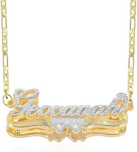 Double Plated Name Necklace Personalized 18K Gold Plated Custom Nameplate Pendant for Women Men