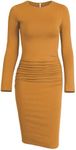 Missufe Women's Long Sleeve Ruched Casual Sundress Bodycon Sheath Knee Length Dress, Brown, Small