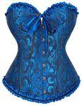 Moessa Women's Lace Up Boned Overbust Corset Bustier Lingerie Bodyshaper Top, Darkblue Jacquard, Medium