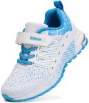 KUBUA Kids Sneakers for Boys Girls Running Tennis Shoes Lightweight Breathable Sport Athletic White Blue 9 Toddler