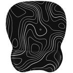 EooCoo Mouse Pad with Memory Foam Wrist Support, 4mm Mouse Mat Mousepad with Non-Slip Rubber Base, Minimalist Topographic Map Black