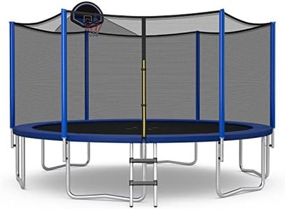 Goplus Outdoor Trampoline, 12FT 14FT 15FT 16FT ASTM Approved Trampoline w/Basketball Hoop, Enclosure Net, Safety Pad, Ladder, Recreational Trampoline for Kids and Adults (External-Net, 15 FT)