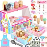 INNOCHEER Ice Cream Toy, Wooden Ice Cream Play Set, Pretend Play Kitchen Toys, Ice Cream Toys for Toddlers, Ice Cream Shop Playset Play Store, Gifts Toys for 3 4 5 6 7 8+ Year Old Girls Boys