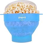 The Original Popco Silicone Popcorn Maker - Microwave Popcorn Popper - Collapsible Bowl, Heat-Resistant, Easy to Clean, Ideal for Family Movie Nights, 15-Cup Capacity - Transparent Glacier Blue