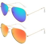 livho Sunglasses for Men Women Aviator Polarized Metal Mirror UV 400 Lens Protection (Blue Green+Golden Red)