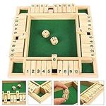 Shut The Box Dice Game 1-4 Players,Classic 4 Sided Wooden Board Game with 2 Dice and Shut-The-Box Instructions for Kids Adults, Classics Tabletop Version and Pub Board Game (Green)