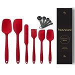 Frenchware (Set of 6 with Measuring Tablespoons, Red) Non-Stick Premium Silicone Spatula for Cooking, Baking & Mixing, Heat-Resistant up to 230°C, Food-Grade & BPA-Free, Dishwasher Safe, FDA Approved