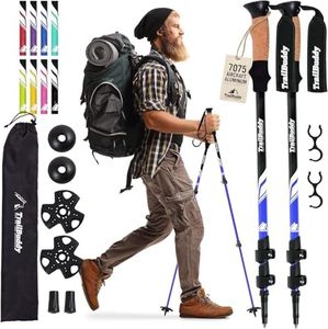 TrailBuddy Trekking Poles - Lightweight, Collapsible Hiking Poles for Backpacking Gear - Pair of 2 Walking Sticks for Hiking, 7075 Aluminum with Cork Grip Blue Lake