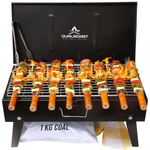 Qualiroast Barbeque Grill Charcoal- Barbeque Grill Set | Tandoori Grill for Home & BBQ Grill Set for Home | Barbecue Grill Chicken Maker with Accessories 8 skewers,1Grill,1kg Coal,1Tong,1Glove(Indian)