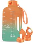 AQUAFIT Half Gallon Water Bottle with Time Marker - Straw & Chug Lid - BPA Free Big Water Bottle with Straw - Gym Water Bottle with Handle - Motivational Half Gallon Water Jug (64 oz, Tropical)