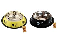 Foodie Puppies Stainless Steel Dog Bowl Combo - (Small, 450ml) Food and Water Feeding Gift Bowl | Suitable for Dogs, Cats and Small Pets I Paw Bone Print, Anti-Skid Rubber Base (Yellow + Black)