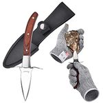 Oyster Knife with Cut-Resistant Gloves Set, Stainless Steel Oyster Shucker Set with Wooden Non-Slip Handle and Leather Shealth