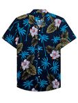 siliteelon Hawaiian Shirts for Men Casual Dark Blue Men's Short Sleeve Regular Fit Beach Shirts Tropical Shirts,XL