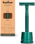 Metal Safety Razor with stand | Sea Green Shaving Razor | Metal Razors for Men and Women | Bambaw