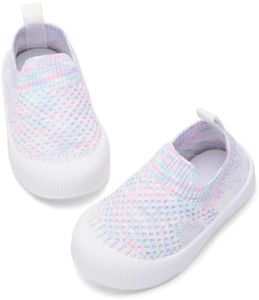 BACSAC Baby Toddler Shoes Boys Girls Infant Lightweight Breathable Walking Sock Sneakers 6-36 Months White Colorful,6-9 Months