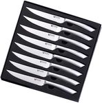 WALLOPTON Steak Knife Set of 8 - Premium Stainless Steel Dishwasher Safe, Serrated Edge - Fashion Styles, Polished Blade & Handle - 4.5'' Kitchen Dinner Table Knife Set Non Straight