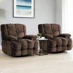 GINGO Power Oversized Recliner Chair Set of 2, Extra Wide Swivel Rocking Recliner Chair, Breathable Soft Fabric Modern Single Sofa for Living Room, Electric Adjustable Angle, USB & Type-C Port, Brown