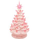 Joiedomi 12" Pink Ceramic Christmas Tree, Prelit Tabletop Christmas Tree with Extra Pink Top Star & Bulbs for Best Desk Decoration