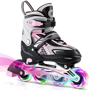 Gonex Inline Skates for Girls Boys Kids, Adjustable Skates Outdoor Blades Inline Roller Skates for Children Teens Women with Light Up Wheels for Indoor Outdoor Backyard Skating, Pink M