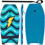 GYMAX Boogie Boards for Beach, 33"/37"/41" Body Board with EPS Foam Core, Crescent Tail, Dual Channel & Wrist Leash, Lightweight Bodyboard for Kids, Youth, Adults (Lightning, 37)