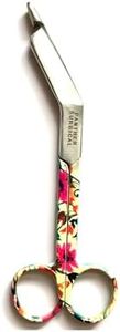 Stainless Steel 5.5 inch Lister Bandage Scissors Multi Colored First Aid Utility First Aid Bandage Scissors (Red Flower Pattern)