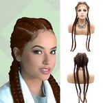 AFBeauty Brown Front Lace Braided Wig Heat Resistant Fiber Baby Hair Wigs 4 Twist Braids For Women With Themed Party Christmas Or Cosplay 30 Inches