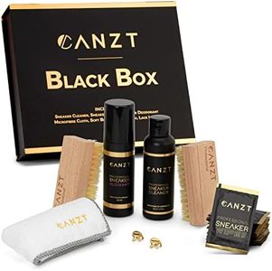 Canzt Black Box - All-in-One Kit de nettoyage pour sneakers, nettoyant de haute qualité y compris brosse à chaussures & chiffon microfibre, déodorant pour sneakers, deux brosses et dix Sneaker Wipes