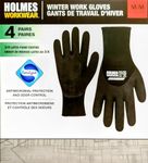 Winter Work Gloves - 4 PAIRS, Medium Size, Superior Grip, Breathable Nylon Shell and Odor Control,By HOLMES WORKWEAR, Iconic Canadian Brand