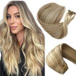 Sew in Weft Hair Extensions Human Hair 20 Inch 100G Ash Blonde to Platinum Blonde Human Hair Weave Bundles Color #18/60 Hand Tied Weft Sew in Hair Extensions Real Human Hair Wefts Sew in Extensions